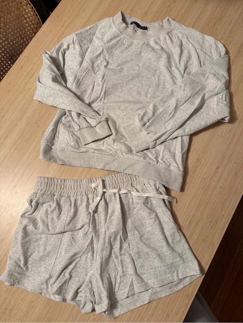 Light Gray Sweatshirt and Drawstring Shorts and sweatshirt Set
